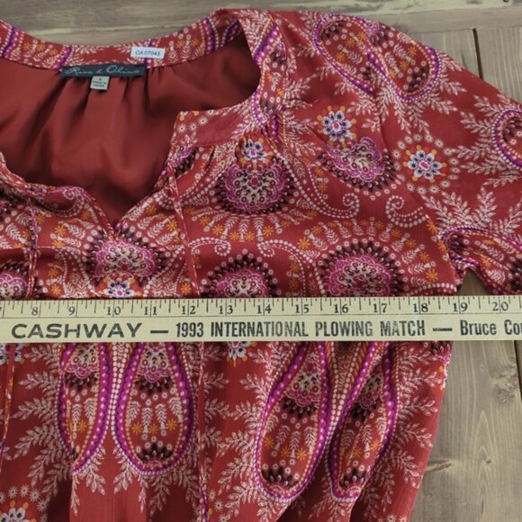 Rust Orange Red Floral Paisley Boho Tassel Short Dress - Picture 9 of 13